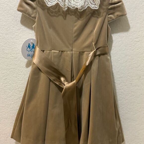 NWT Luli & Me Deluxe beige Velvet Float Dress Lace Collar - Picture 5 of 6